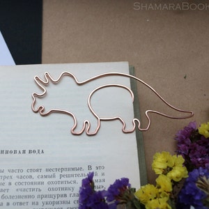 Personalized metal bookmark, wire paperclip, dinosaur book mark, custom gift for kid, notebook accessories, party favor, dino, Triceratops