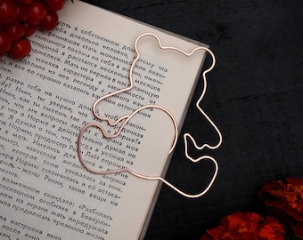 Bear Bookmark: Personalized Copper Wire Paper Clip, Hand Stamped Custom Book Marker