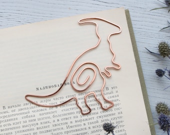 Personalized metal bookmark, parasaurolophus, dinosaur, copper wire book mark, gift for kid, clip-style bookmark, party favors, dino, custom