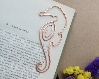 Personalized Seahorse Bookmark, Copper Wire, Hand Stamped