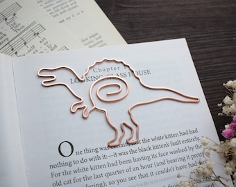 Personalized Spinosaurus Bookmark: Copper Wire Dinosaur Clip