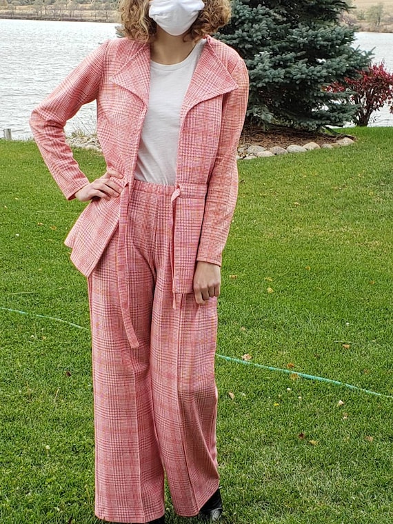 1970's Double Knit Jacket and Wide Leg Pants, Red