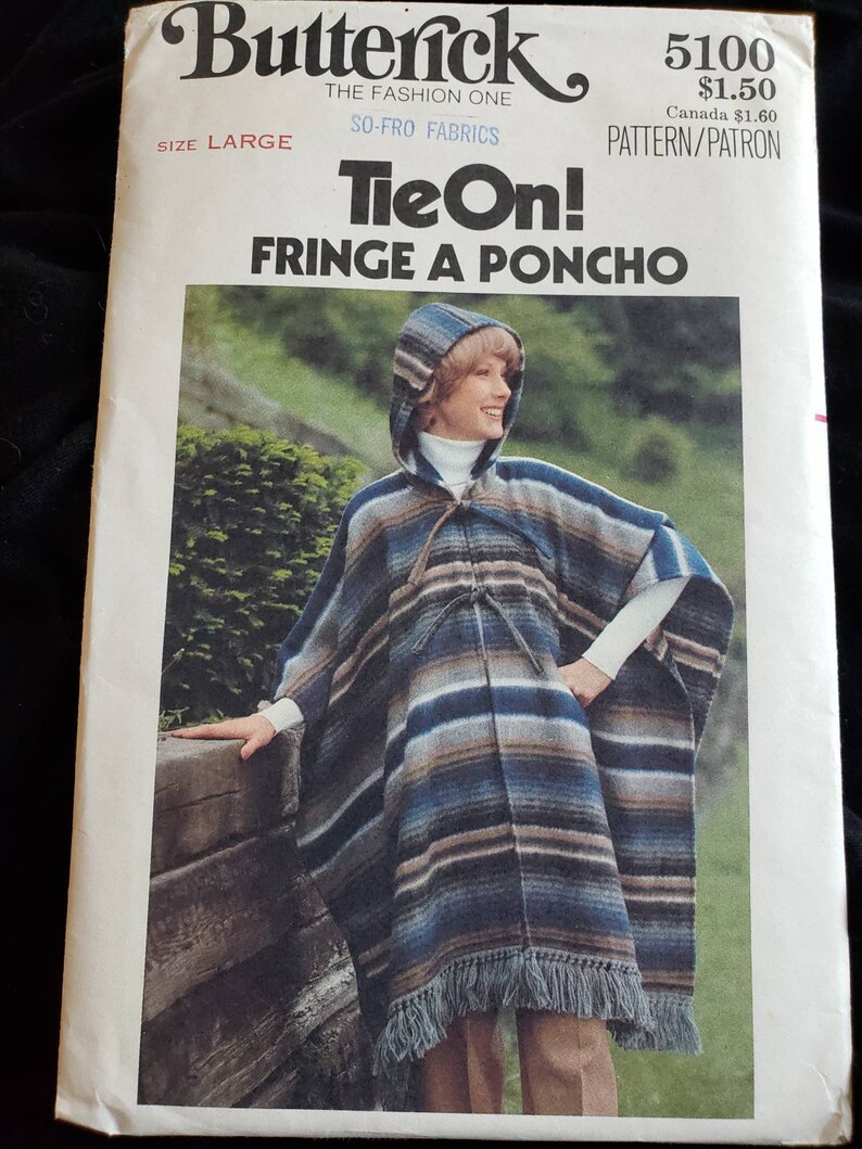 Uncut Butterick 5100 Sz 16-18 Retro Poncho Pattern