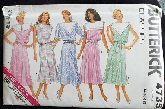 Sz 14-18 Easy Dress With Gored Skirt Uncut Butterick 4735 | Etsy