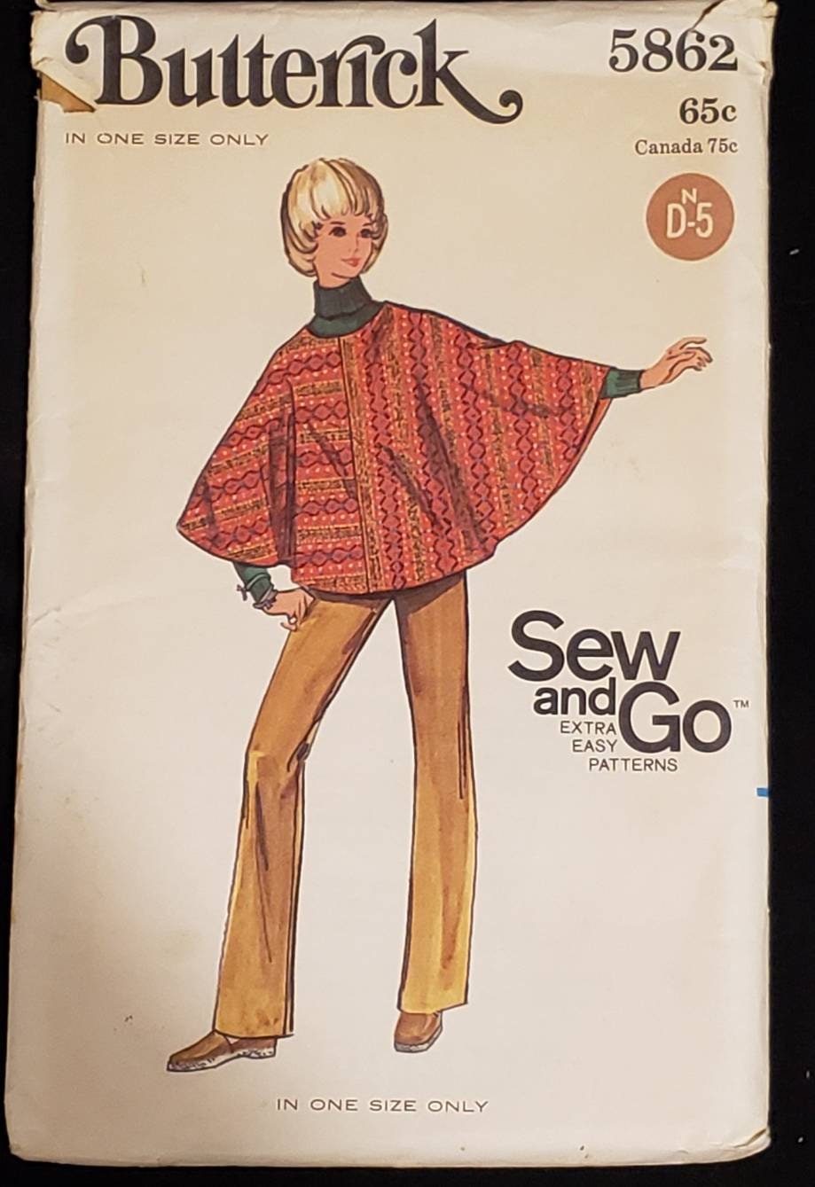 Uncut Butterick 5100 Sz 16-18 Retro Poncho Pattern