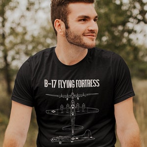 B-17 T-shirt schématique / Forteresse volante TShirt / WW2 Chemise d’ancien combattant militaire / Pilote de bombardier B17 de la Seconde Guerre mondiale Tee à manches longues / Cadeau de la Journée des anciens combattants image 1