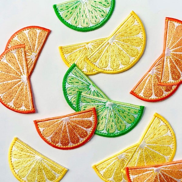 Lemon, Orange, Lime Slices Iron-on Patches, Juicy Fruits Patches