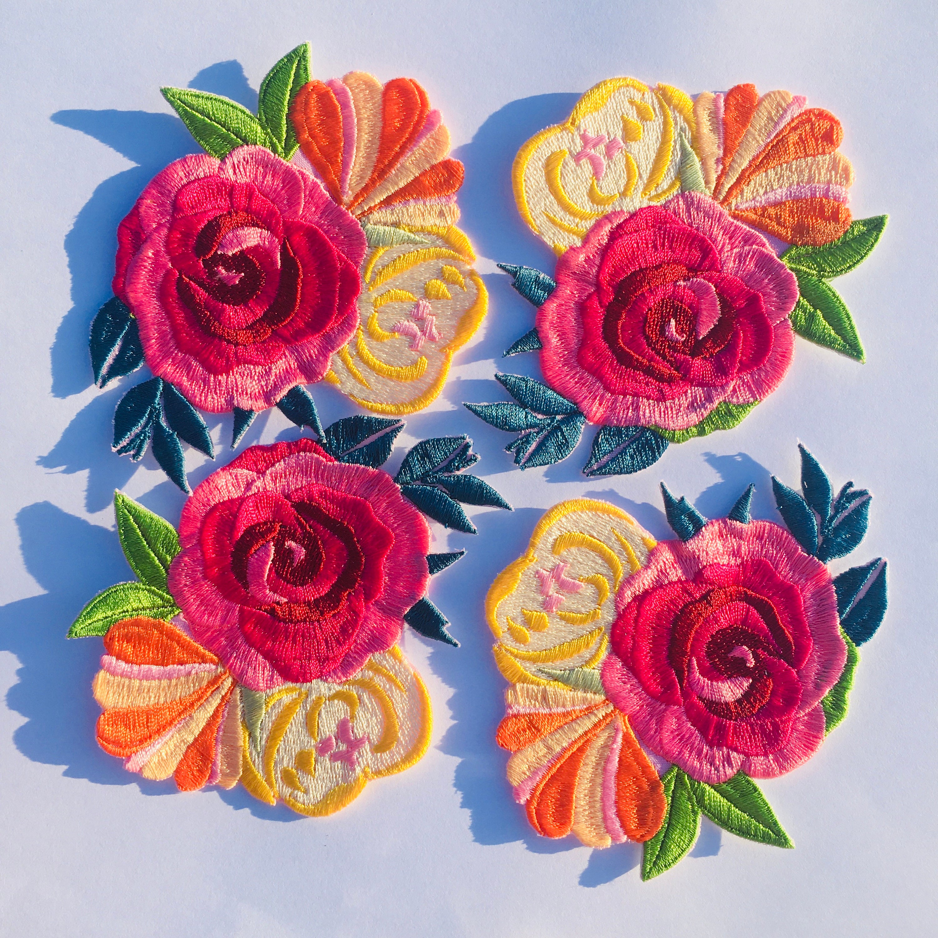 Embroidered Iron On Flower Patches for clothes, bags, dresses, backpacks  and more, 60~40x90~60 mm ASSORTED Flowers - 3 pieces