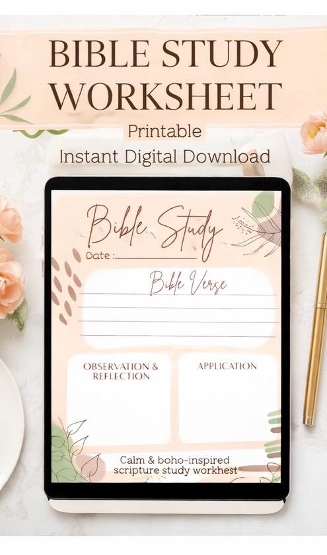 Boho Bible Study Worksheet | Scripture SOAP Method Journal (digital ...