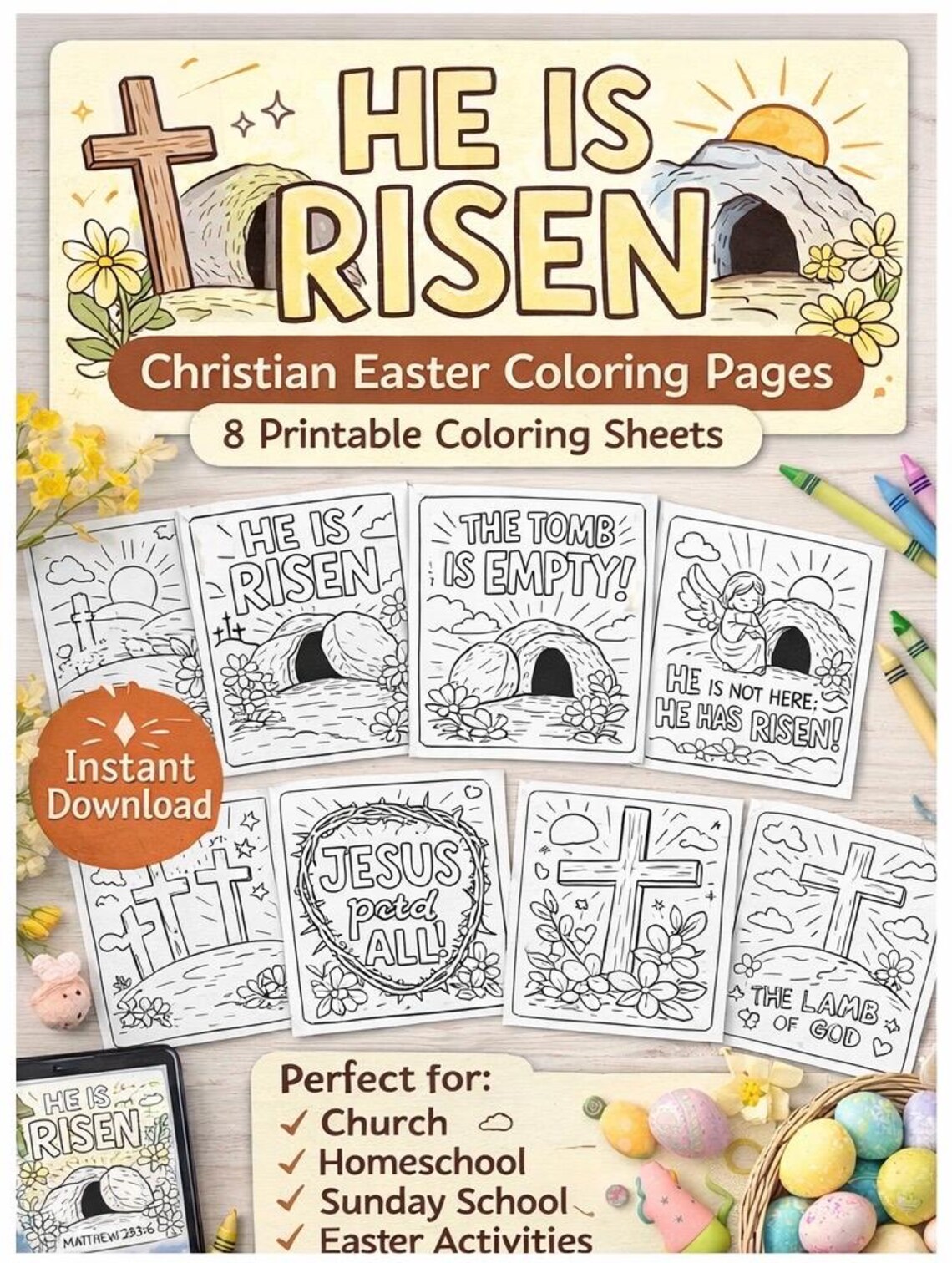 Christian Easter Coloring Pages | He is Risen, Resurrection Sunday ...
