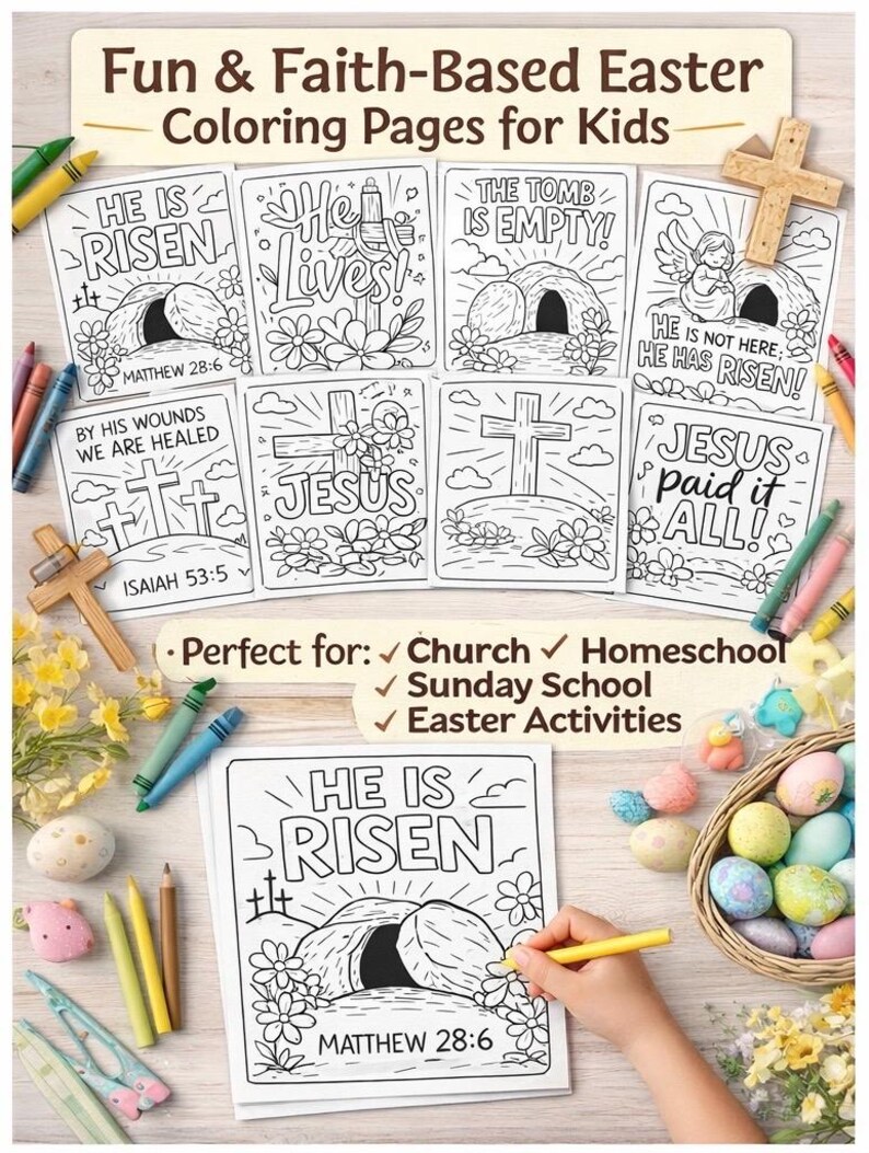 Christian Easter Coloring Pages | He is Risen, Resurrection Sunday ...