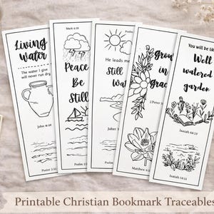 Printable Bookmark / Traceable Bundle | Bible Verse Coloring & Traceable Bookmarks | Living Water and Wildflowers