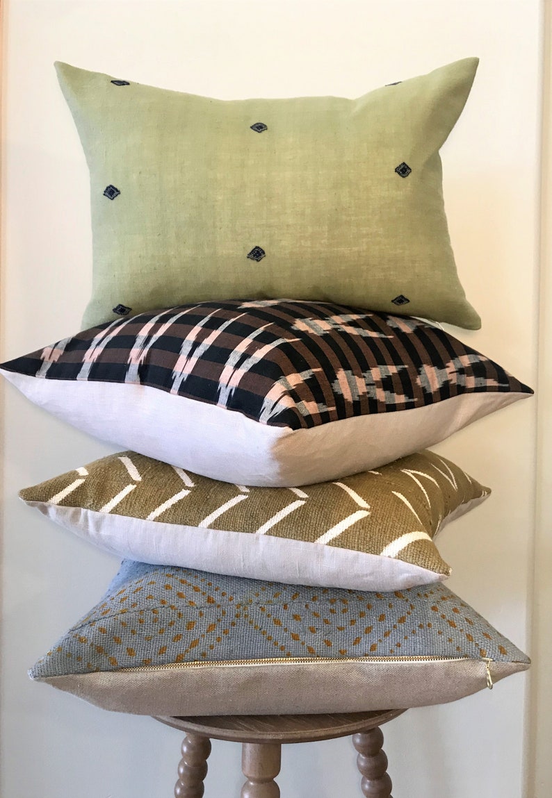 Handloomed Ikat Pillow Cover in Navy & Brown Stripe With Etsy