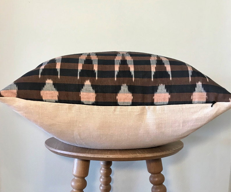 Handloomed Ikat Pillow Cover in Navy & Brown Stripe With Etsy
