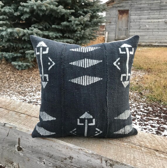 navy mudcloth pillow