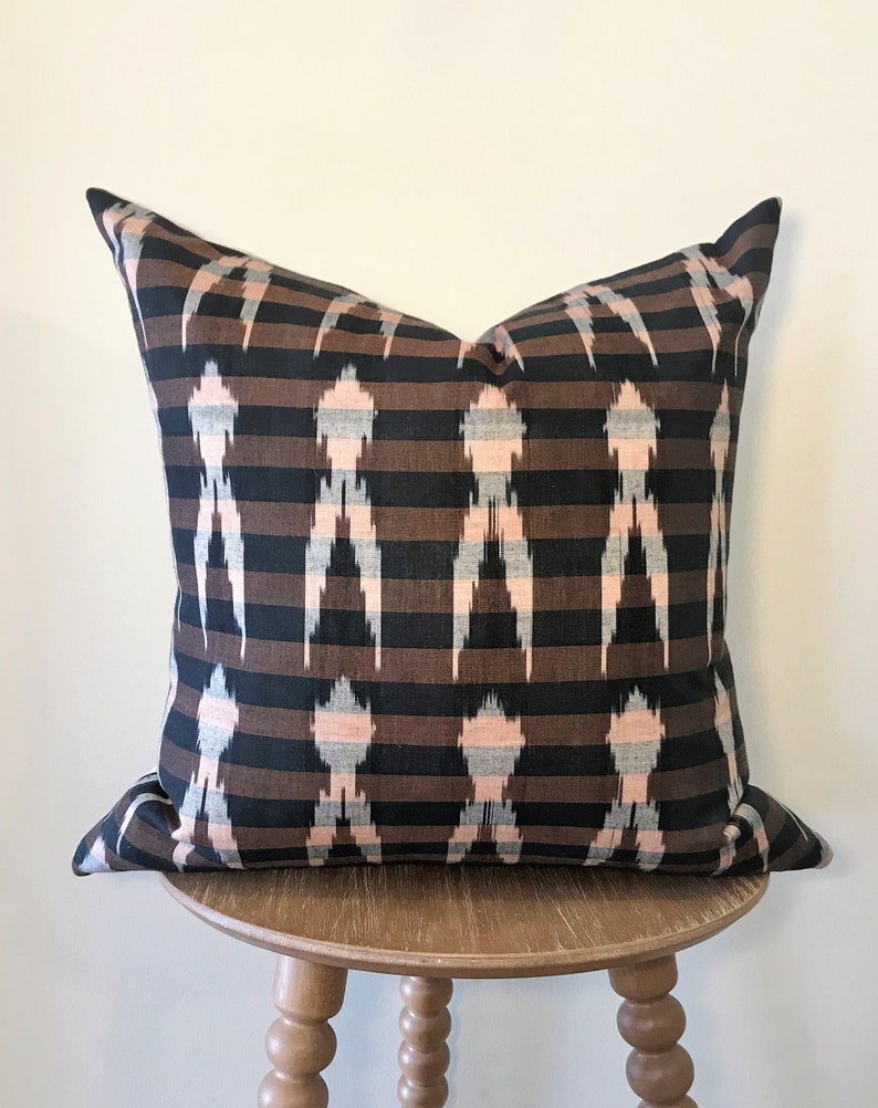 Handloomed Ikat Pillow Cover in Navy & Brown Stripe With Etsy