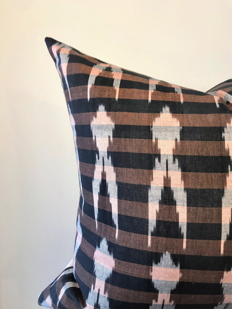 Handloomed Ikat Pillow Cover in Navy & Brown Stripe With Etsy