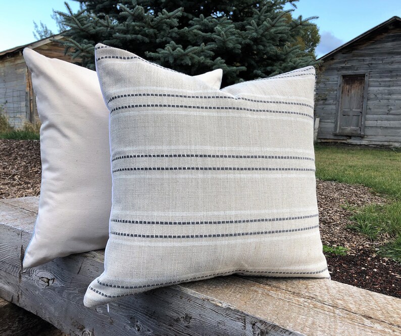 Grey & White Striped Custom Cotton Pillow Cover the Etsy