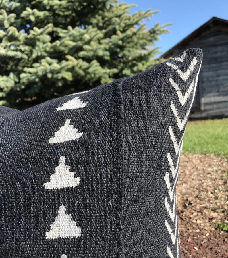Blue Mudcloth Pillow Cover With Accents Authentic African Mud Etsy