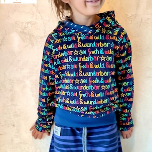 Sei frech wild und wunderbar, Raglan-Hoodie aus Sommersweat, mit Wickelkapuze  für Mädchen und Jungen, Kinder, Babys ab 92-146