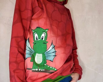 Sweatshirt made of summer sweat, dragon, sweater with wrap-around collar for babies, children, size 74-146