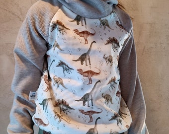 Hoodie Dino Waffelstrick,  Raglan-Sweatshirt aus Waffel-Jersey, meliert für Babys, Kinder, Gr. 92-152