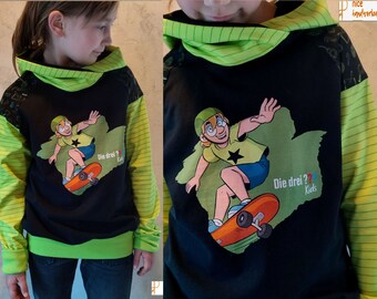 Die drei ??? Kids,  Raglan-Hoodie, Sweatshirt aus Jersey mit Wickelkapuze, für Jungen, Mädchen, Gr. 98-152