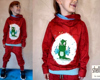 Hoodie aus Sommersweat, Drache,  Pullover mit Wickelkapuze aus für Babys, Kinder, Gr. 74-146