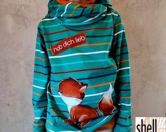 Jersey hoodie, fox, pullover with jersey wrap-around hood for babies, children, size 74-146