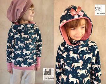 Mädchen-Hoodie, Einhorn, Pferde, Blumen,  Kapuzenpulli mit Wickelkapuze aus French Terry für Babys, Kinder, Gr. 74-146