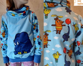 Der Elefant von der Sendung mit der Maus, Pullover aus Bio-Jersey,  für Mädchen und Jungen Kleinkinder,Babys ab Gr. 98 - 146