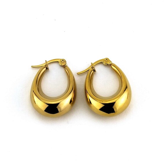 Stainless Steel Gold Hoops Oval Beaded Earrings Classic Gift for Her