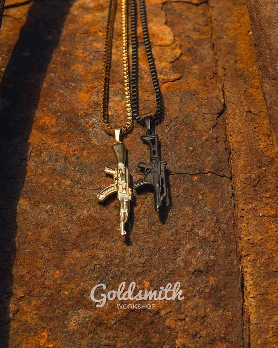 10k Solid Gold CZ Machine Gun AK-47 Pendant Necklace – Fran & Co. Jewelry  Inc.