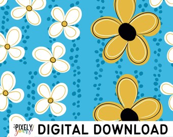 Blue and White Floral Seamless Pattern | Repeating Pattern Download | Continuous Prints | Flower Background | Surface Design Pattern PNG