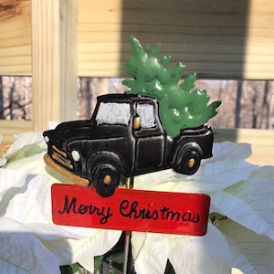 Old Black Truck Small Metal Yard Stake/Flower Pot Stake