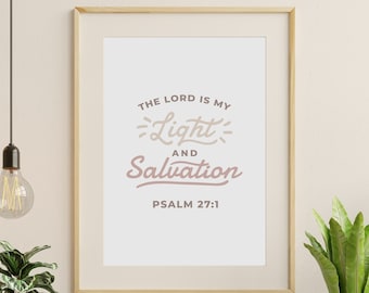 Psalm 27 De Heer is mijn licht en redding AFDRUKBARE Christelijke muur teken INSTANT Digitale Download Wall Art Gifts Esthetische Bijbelvers SVG