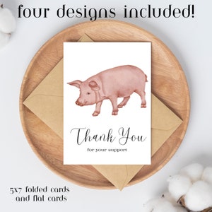 Imprimible 4-H Feria Animal Mostrando Gracias por su tarjeta de apoyo Cerdo mostrando Cerdo DESCARGA INSTANTE Comprador de ganado Cerdo Cerdo Marketing de cerdos