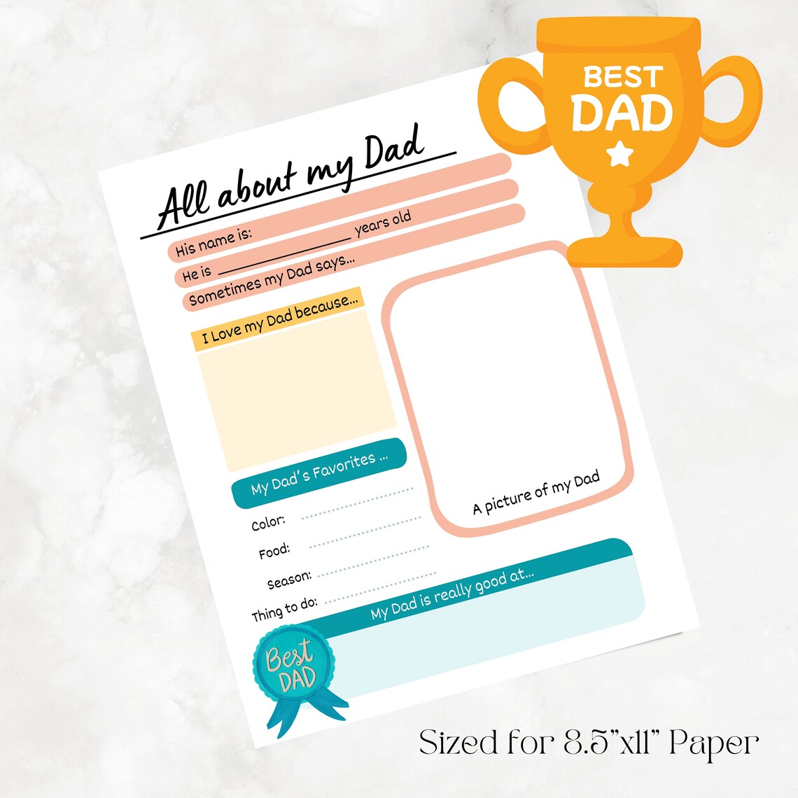 All About My Dad Printable Fathers Day Gift Fathers Day Printable ...