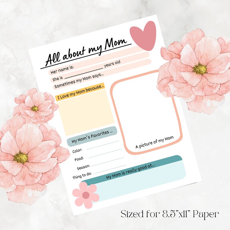 All About My Mom Printable Mothers Day Gift Mothers Day Printable ...