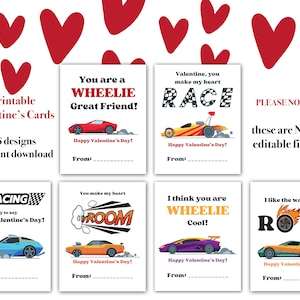 Raceauto AFDRUKBARE Valentijnskaarten School Valentijn voor kinderen Valentijnsdagcadeaus INSTANT Digitale DOWNLOAD Jongens & meisjes Valentijn 6 ontwerpen