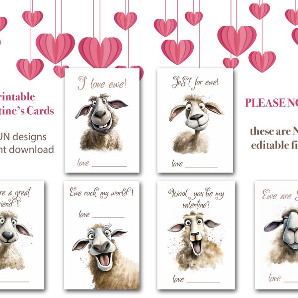 Funny Sheep Valentines Day Cards Boys valentines Girls Valentine School Valentines INSTANT DIGITAL DOWNLOAD download Animal Card 6 designs