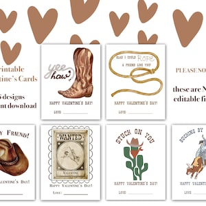 Cowboy-Valentinstag-Karten für Kinder Western Jungen & Mädchen Valentinstag Valentinstag 6 Designs Cowboy-Stiefel Rodeo Valentinstag SOFORT-Download