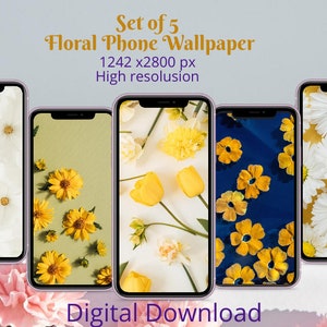 Floral phone wallpaper pack,Digital download,Yellow flowers home screen,Spring phone wallpaper, Flowers Iphone smartphone