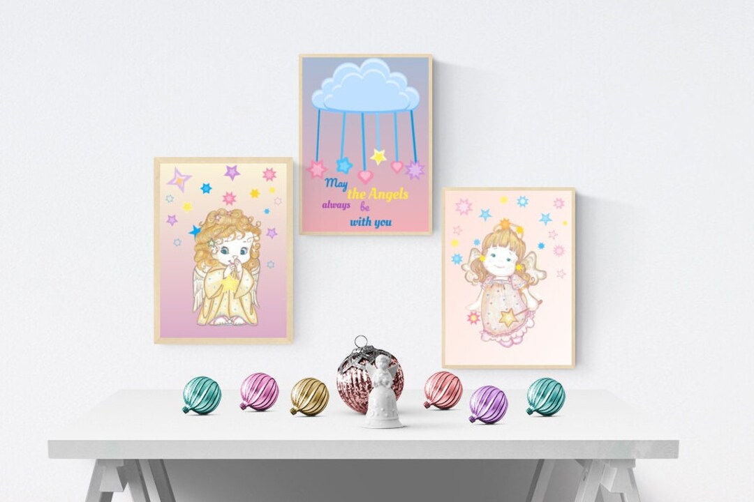 Girl Nurseryangel Art Printablepink Blue Nursery Wall Etsy UK