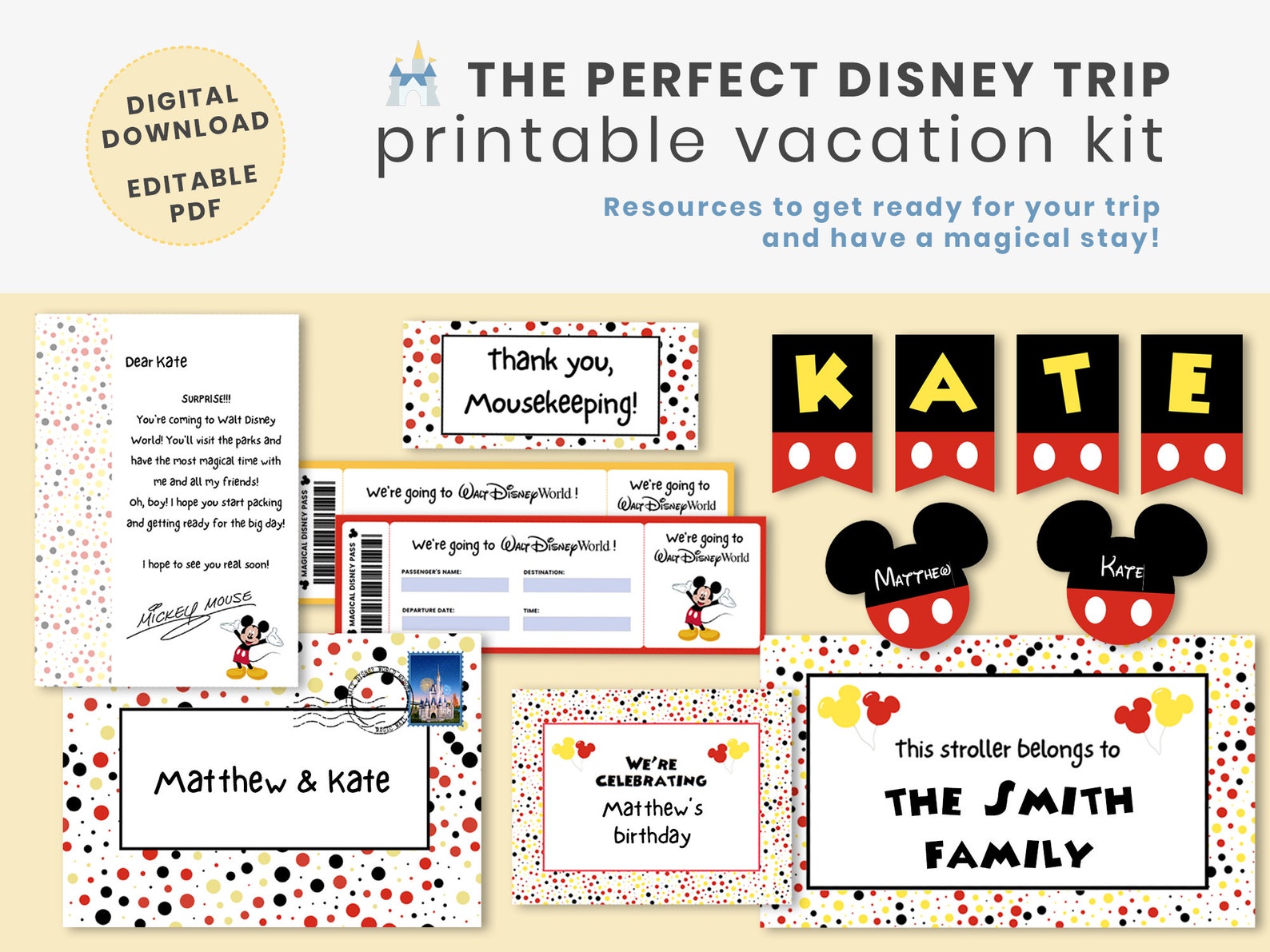 Disney World VACATION KIT PDF Printable Editable letter | Etsy