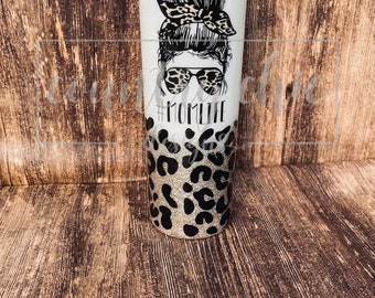 Personalized Tumbler Cheetah Print Leopard Print Mom Tumbler Glitter Tumbler Skull Mom Life Tumbler