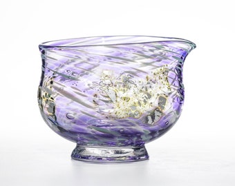 Japanese Matcha Bowl - 翠華園 Suikaen - 宙 Purple Sora Glass Pouring Chawan - 200ml