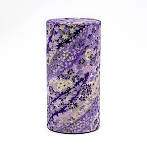 Japanese Chazutsu - 江東堂 Kotodo - Purple Floral Washi Wrapped Metal Tea Canister - 200g