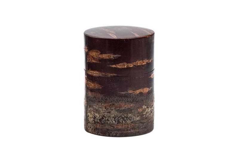 Japanese Canister - Tomioka - Kabazaiku Bokashi Polished Wooden Cherry Bark Tea Canister - Thumbnail 2