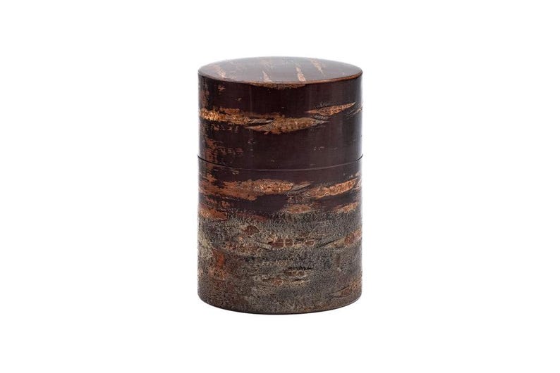 Japanese Canister - Tomioka - Kabazaiku Bokashi Polished Wooden Cherry Bark Tea Canister - Thumbnail 3